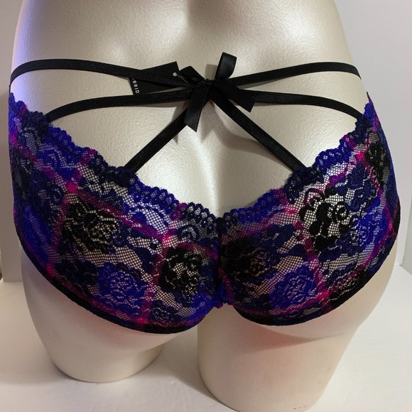 Torrid Hipster Panties Underwear Lace Cage Back Plaid Black Blue Plus 2 18 20 - Picture 1 of 4